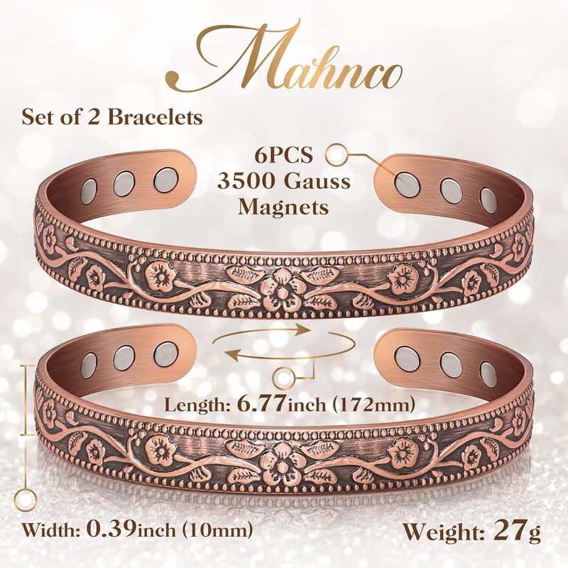 Mahnco Magnetic Lymph Detox Bracelet: Copper Bracelet for Women Men, 100% Pure Copper Bracelet with 6 Magnets 3500 Gauss - Jewelry Gifts (2PCS) - Image 5
